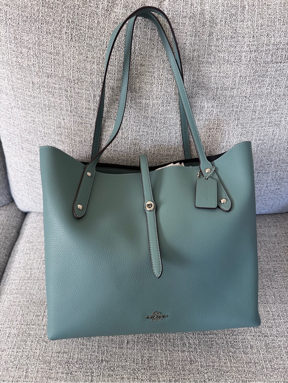 Coach Pebbled Leather market Tote Bag in light blue